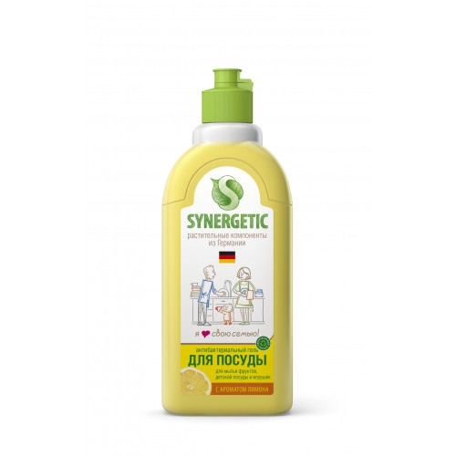Средство для мытья посуды  SYNERGETIC  биоразлагамое, гипоаллергенно, без консервантов, антибактериально, защищает и увлажняет кожу, лимон, флиптоп  500ml Synergetic